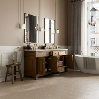 72 Inch Brookfield Freestanding Vanity in Pecan / Ethereal Noctis Top
