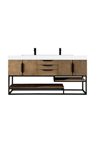 72.375 Inch Columbia Freestanding Vanity in Latte Oak / Glossy White Top