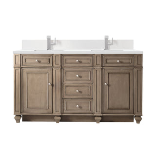 60 Inch Bristol Freestanding Vanity in Whitewashed Walnut / White Zeus Top