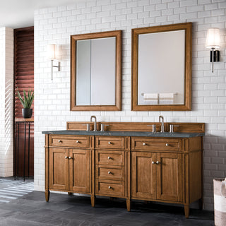 72 Inch Brittany Freestanding Vanity in Saddle Brown / Parisien Bleu Top