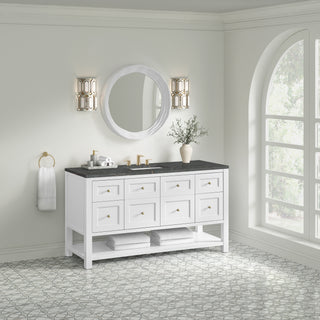 60 Inch Breckenridge Freestanding Vanity in Bright White / Parisien Bleu Top