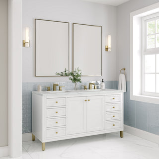 60 Inch Chicago Freestanding Vanity in Glossy White / Ethereal Noctis Top