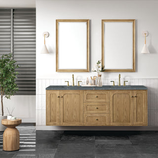 72 Inch Laurent Dual Mount Vanity in Light Natural Oak / Parisien Bleu Top