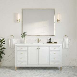 60 Inch Chicago Freestanding Vanity in Glossy White / White Zeus Top