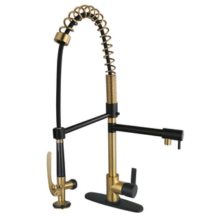 Continental Pre-Rinse Kitchen Faucet in Brushed Brass/Matte Black