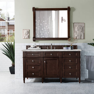60 Inch Brittany Freestanding Vanity in Burnished Mahogany / Victorian Silver Top