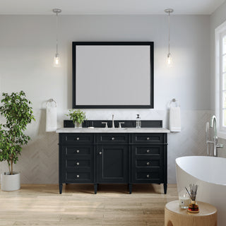 60 Inch Brittany Freestanding Vanity in Black Onyx / Victorian Silver Top