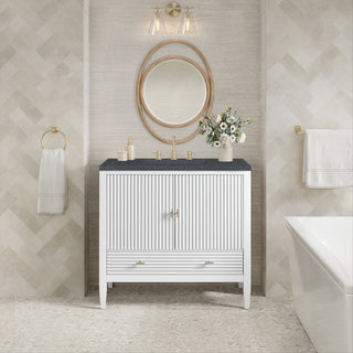 36 Inch Myrrin Freestanding Vanity in Bright White / Charcoal Soapstone Top