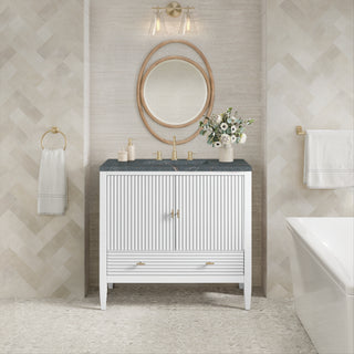 36 Inch Myrrin Freestanding Vanity in Bright White / Parisien Bleu Top