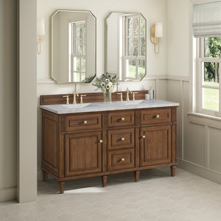 60 Inch Lorelai Freestanding Vanity in Mid-Century Walnut / Victorian Silver Top