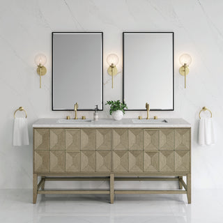 72 Inch Emmeline Freestanding Vanity in Pebble Oak / Eternal Jasmine Pearl Top