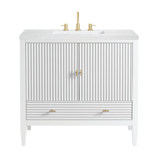 36 Inch Myrrin Freestanding Vanity in Bright White / Arctic Fall Top
