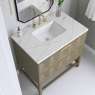 36 Inch Emmeline Freestanding Vanity in Pebble Oak / Ethereal Noctis Top