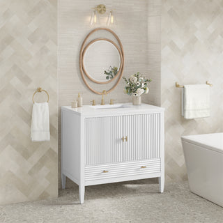 36 Inch Myrrin Freestanding Vanity in Bright White / White Zeus Top
