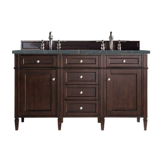 60 Inch Brittany Freestanding Vanity in Burnished Mahogany / Parisien Bleu Top