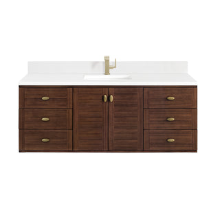 60 Inch Amberly Dual Mount Vanity in Mid-Century Walnut / White Zeus Top