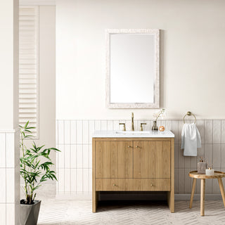 36 Inch Hudson Freestanding Vanity in Light Natural Oak / White Zeus Top
