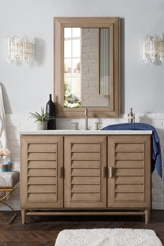 48 Inch Portland Freestanding Vanity in Whitewashed Walnut / Eternal Jasmine Pearl Top