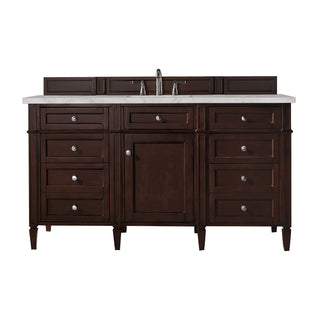 60 Inch Brittany Freestanding Vanity in Burnished Mahogany / Victorian Silver Top