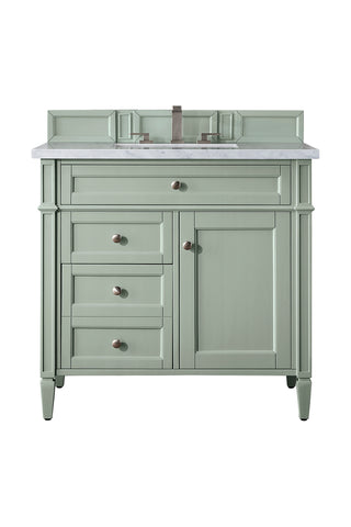 36 Inch Brittany Freestanding Vanity in Sage Green / Carrara White Top