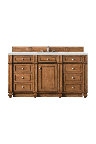 60 Inch Bristol Freestanding Vanity in Saddle Brown / Ethereal Noctis Top