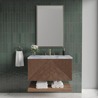 36 Inch Marcello Floating Vanity in Chestnut / Carrara White Top