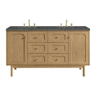 60 Inch Laurent Dual Mount Vanity in Light Natural Oak / Parisien Bleu Top