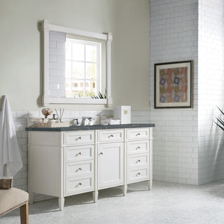 60 Inch Brittany Freestanding Vanity in Bright White / Parisien Bleu Top