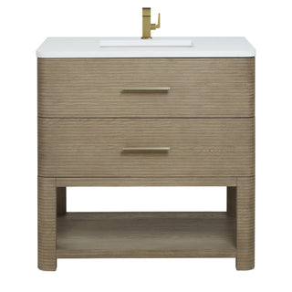 36 Inch Lucian Freestanding Vanity in Pebble Oak / White Zeus Top