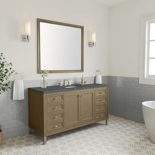 60 Inch Chicago Freestanding Vanity in Walnut Whisper / Parisien Bleu Top