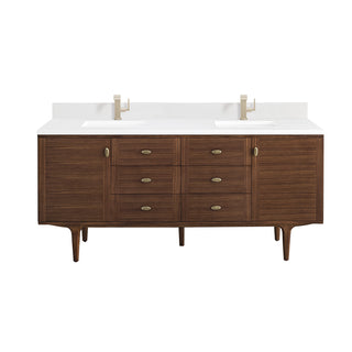 72 Inch Amberly Dual Mount Vanity in Mid-Century Walnut / White Zeus Top