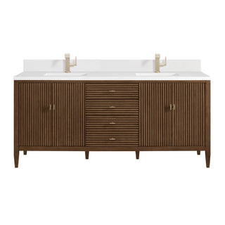 72 Inch Myrrin Freestanding Vanity in Mid-Century Walnut / White Zeus Top