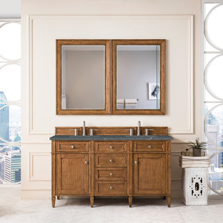 60 Inch Brittany Freestanding Vanity in Saddle Brown / Parisien Bleu Top