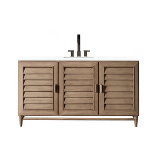 60 Inch Portland Freestanding Vanity in Whitewashed Walnut / White Zeus Top