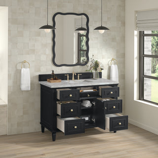 48 Inch Lorelai Freestanding Vanity in Black Onyx / Victorian Silver Top
