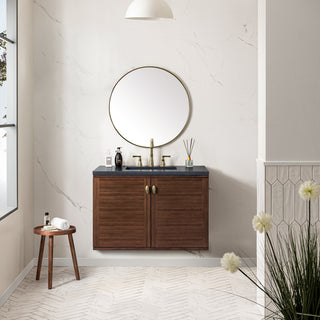 36 Inch Amberly Dual Mount Vanity in Mid-Century Walnut / Charcoal Soapstone Top