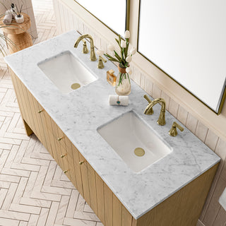 60 Inch Hudson Freestanding Vanity in Light Natural Oak / Carrara White Top