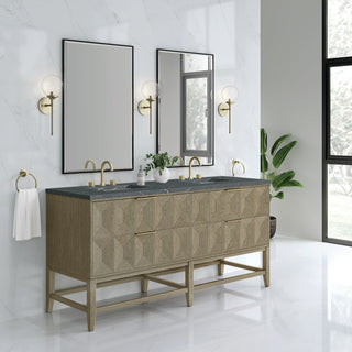 72 Inch Emmeline Freestanding Vanity in Pebble Oak / Parisien Bleu Top