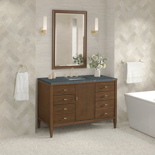 48 Inch Myrrin Freestanding Vanity in Mid-Century Walnut / Parisien Bleu Top