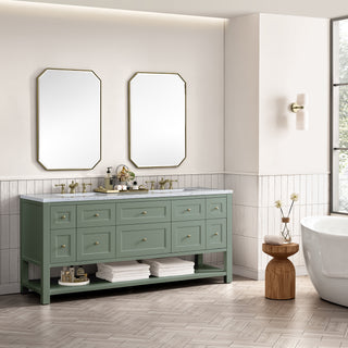 72 Inch Breckenridge Freestanding Vanity in Smokey Celadon / Carrara White Top