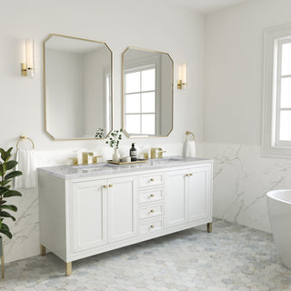 72 Inch Chicago Freestanding Vanity in Glossy White / Carrara White Top