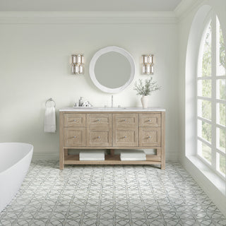 60 Inch Breckenridge Freestanding Vanity in Whitewashed Oak / Ethereal Noctis Top