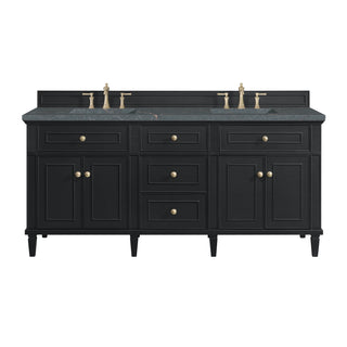 72 Inch Lorelai Freestanding Vanity in Black Onyx / Parisien Bleu Top
