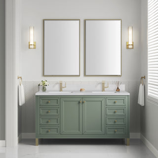 60 Inch Chicago Freestanding Vanity in Smokey Celadon / White Zeus Top
