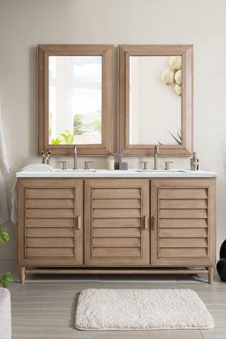 60 Inch Portland Freestanding Vanity in Whitewashed Walnut / Ethereal Noctis Top