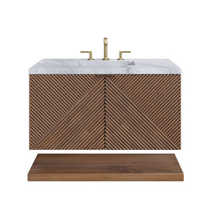 36 Inch Marcello Floating Vanity in Chestnut / Carrara White Top