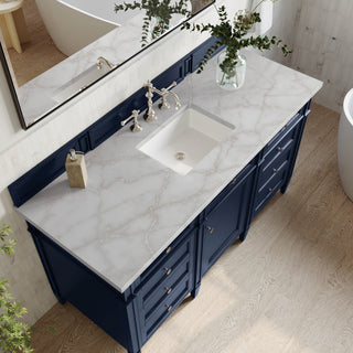 60 Inch Brittany Freestanding Vanity in Victory Blue / Victorian Silver Top