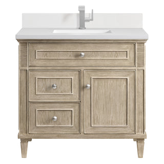 36 Inch Lorelai Freestanding Vanity in Whitewashed Oak / White Zeus Top