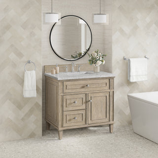 36 Inch Lorelai Freestanding Vanity in Whitewashed Oak / Eternal Jasmine Pearl Top