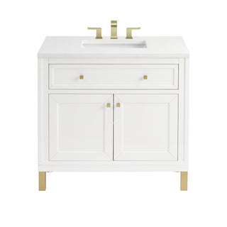 36 Inch Chicago Freestanding Vanity in Glossy White / White Zeus Top